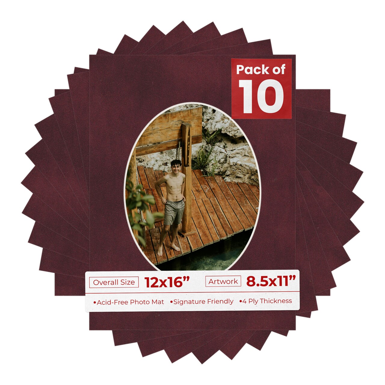 Dark Red Suede Mat Board for 12x16 Frames - Oval Opening for 8.5x11 Photos